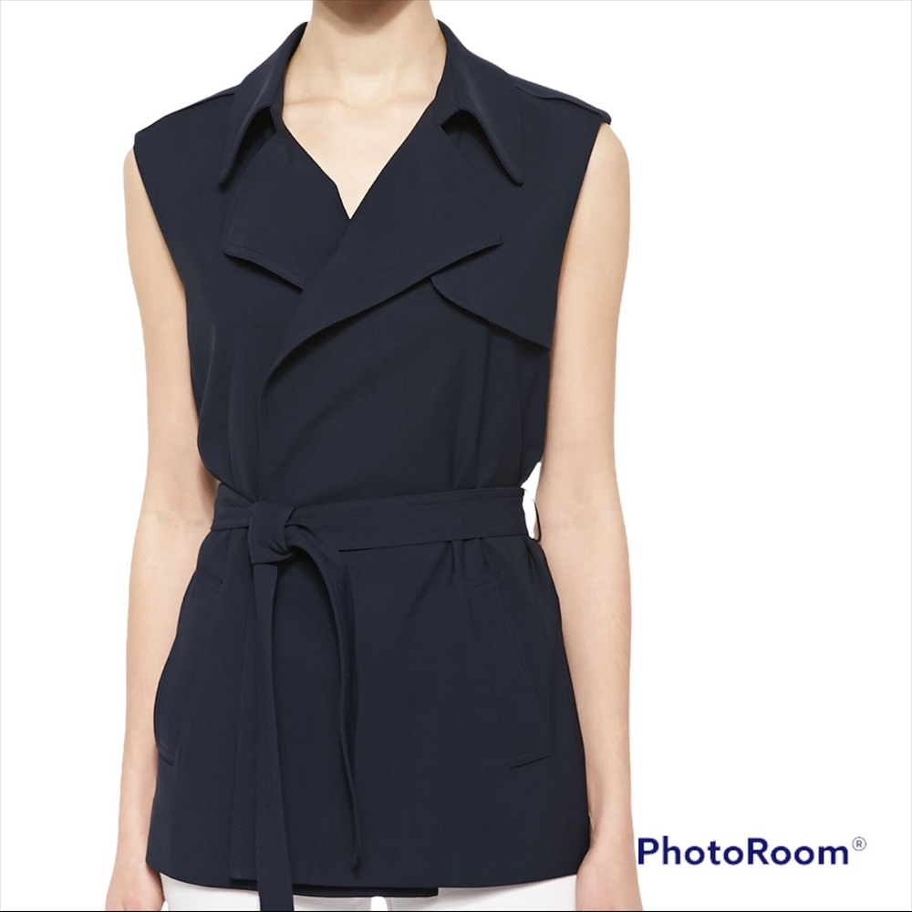 Theory Navy Blue Nieto Tie-Waist Trench Vest 6